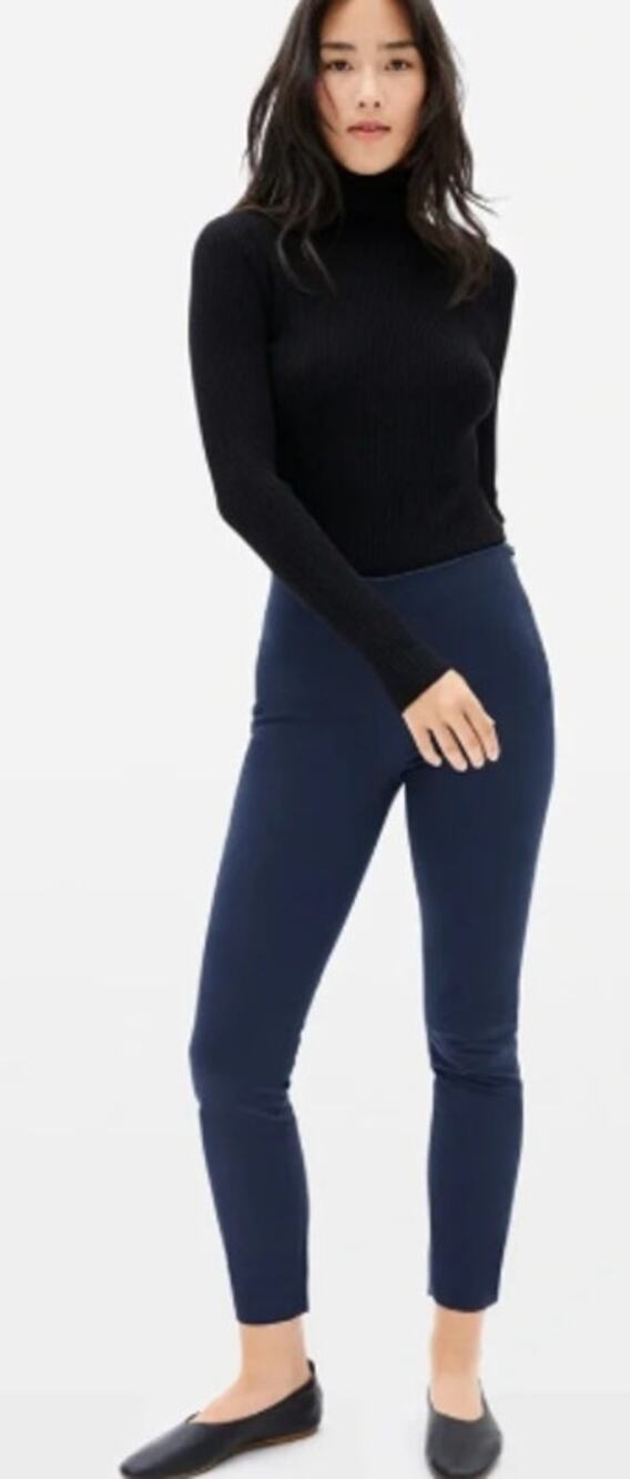 Everlane Side Zip Stretch Cotton Pants Women's 2 Blue Ankle Work Business Career
